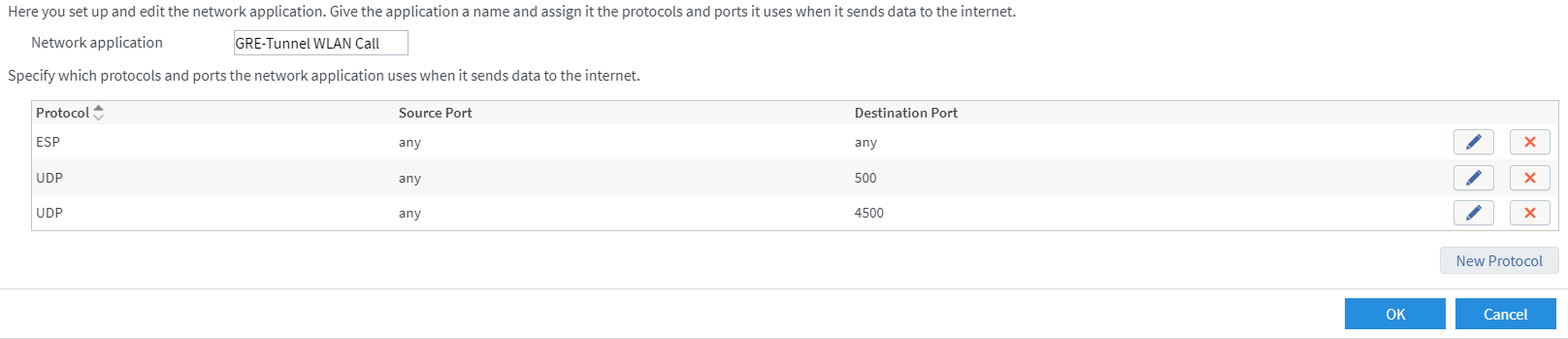 Überprüfen Sie in der Netzwerkanwendungsdefinition, ob alles, was Sie eingegeben haben, korrekt ist und bestätigen Sie mit OK