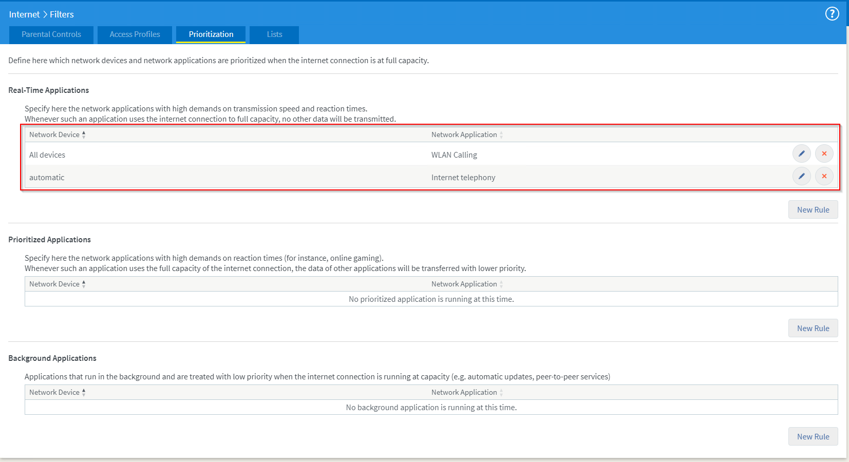 sollte die neu hinzugefügte Netzwerkanwendung nun im entsprechenden Abschnitt erscheinen